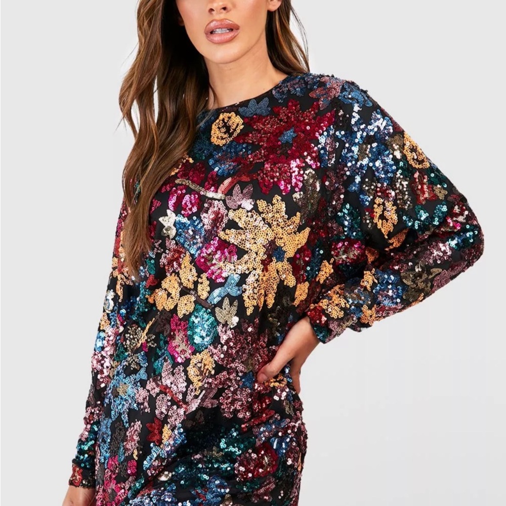 PREMIUM FLORAL SEQUIN SHIFT DRESS